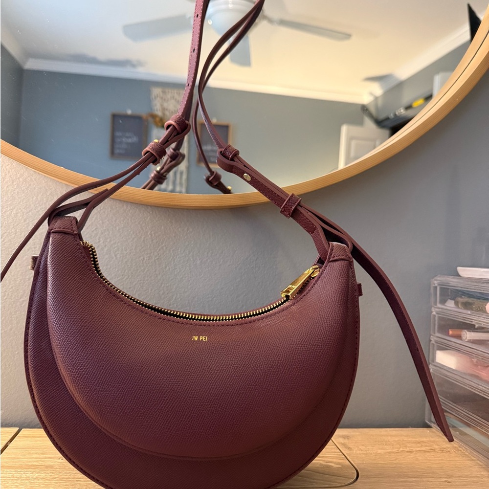 JW PEI Wine Crescent Shoulder Bag with Gold Hardware